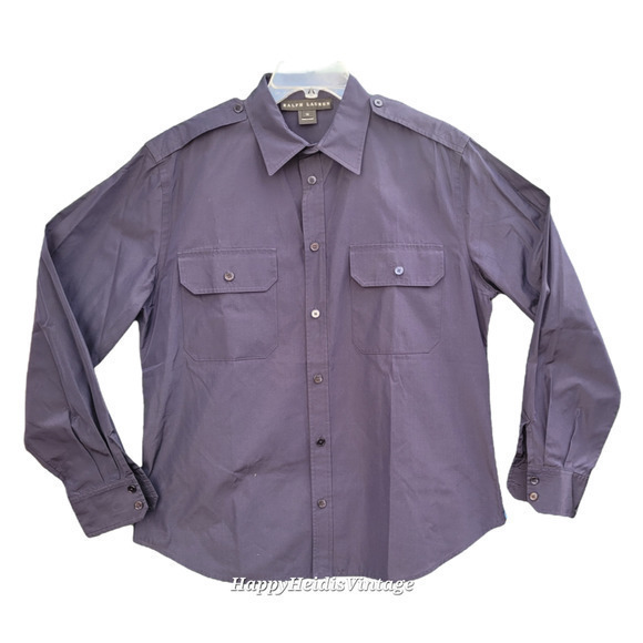 Ralph Lauren Black Label Military Style 2 Pocket Button Down Silk Shirt Size‎ 14 - Picture 1 of 13